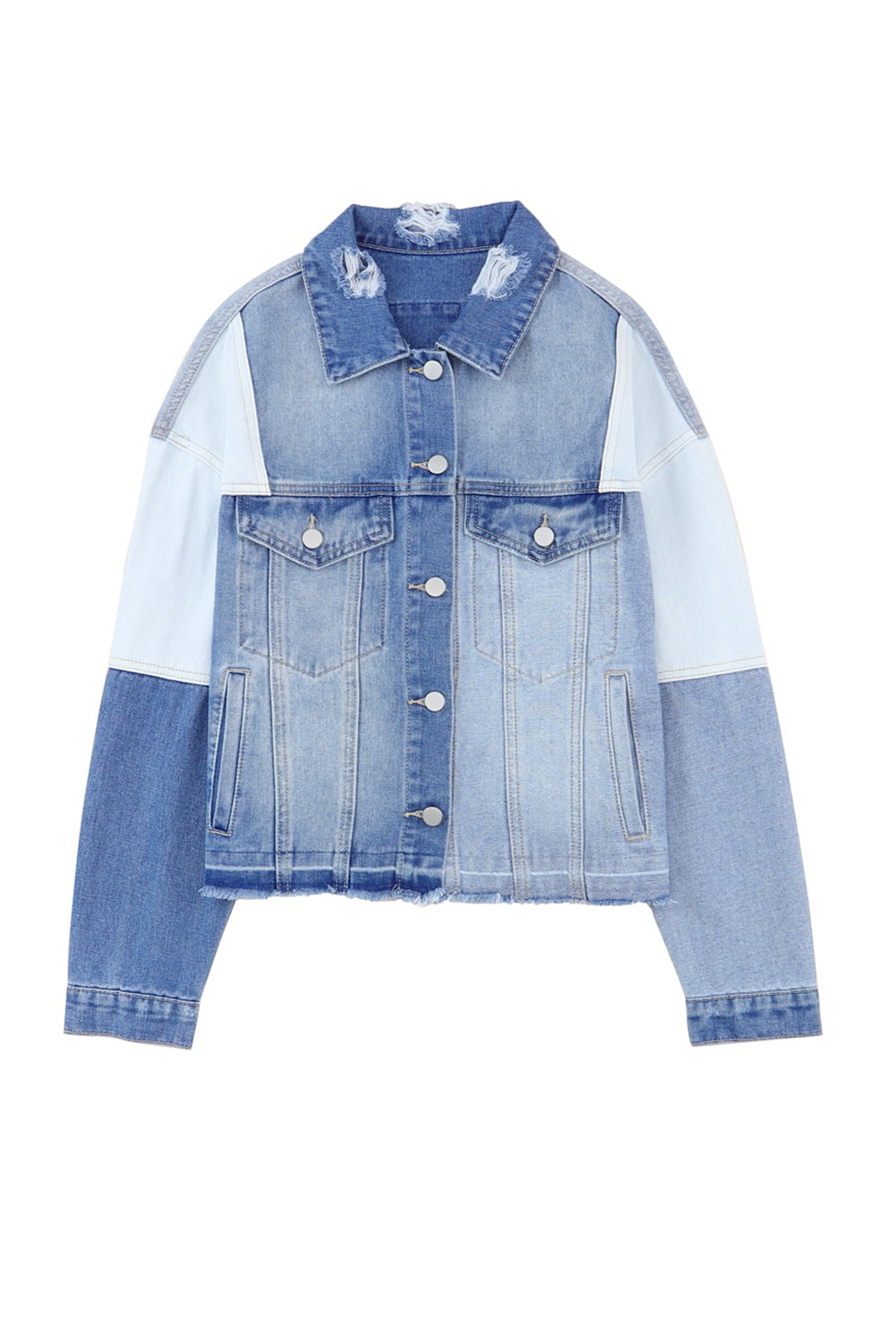 Veste en denim élégante avec patchwork et ourlet effiloché - Automne Femmes