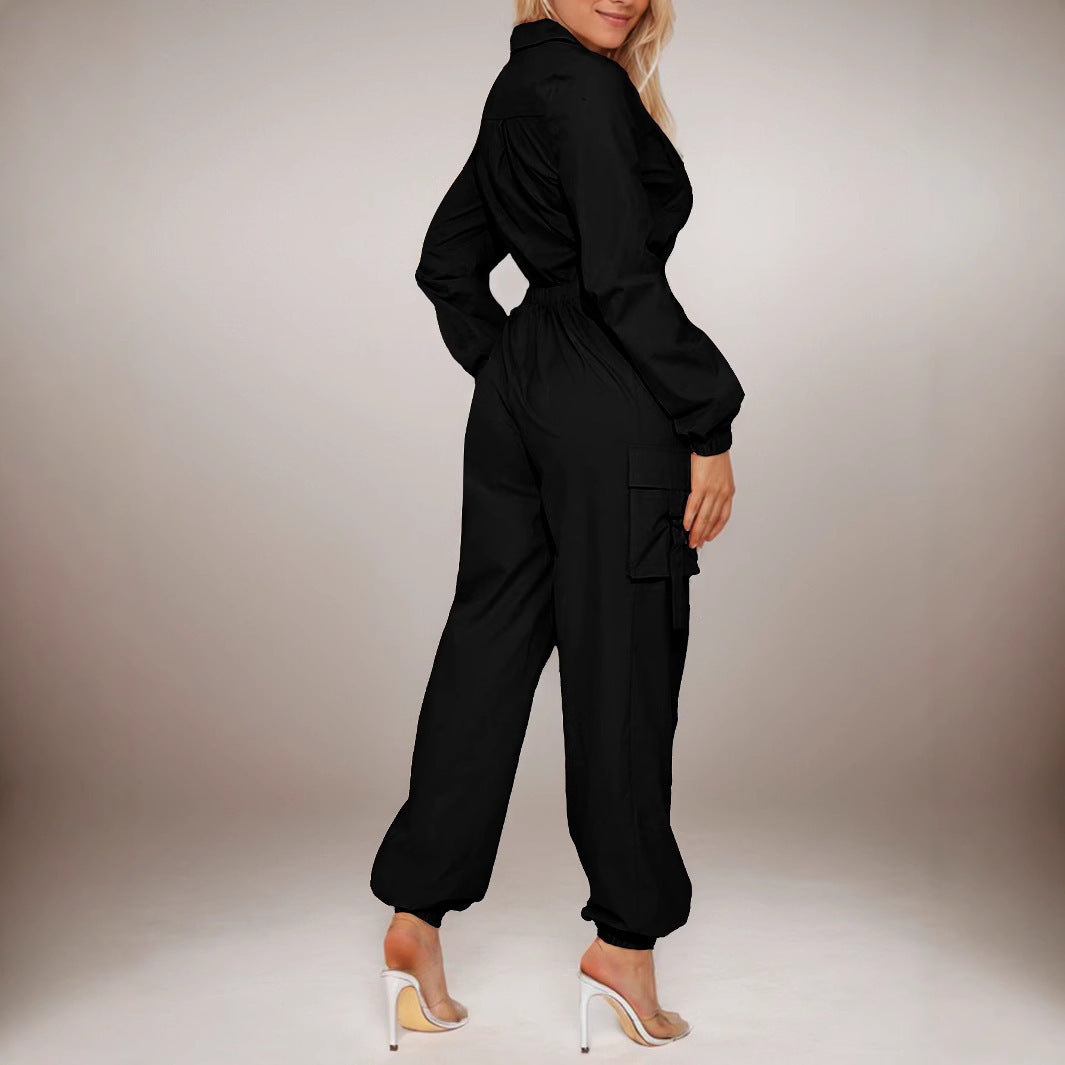 Combinaison pantalon manches longues fermeture éclair taille élastique - Chic&Shines
