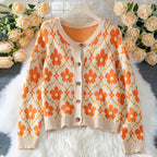 Cardigan Jacquard Abricot – Élégance Automne