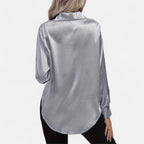 Chemisier boutonné en satin pour femme – Chemise classique à manches longues et revers