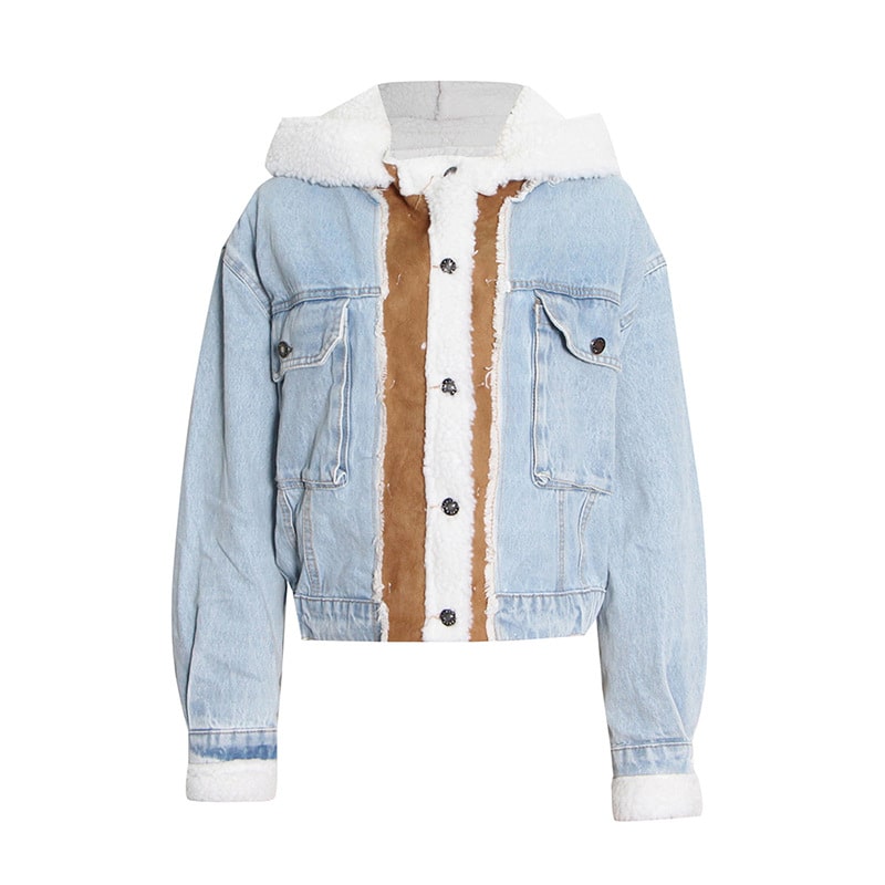 Manteau peluche veste en jeans à capuche