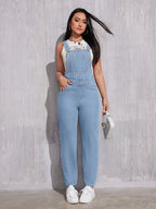 KRISTINE | Salopette en denim bleu clair à coupe régulière