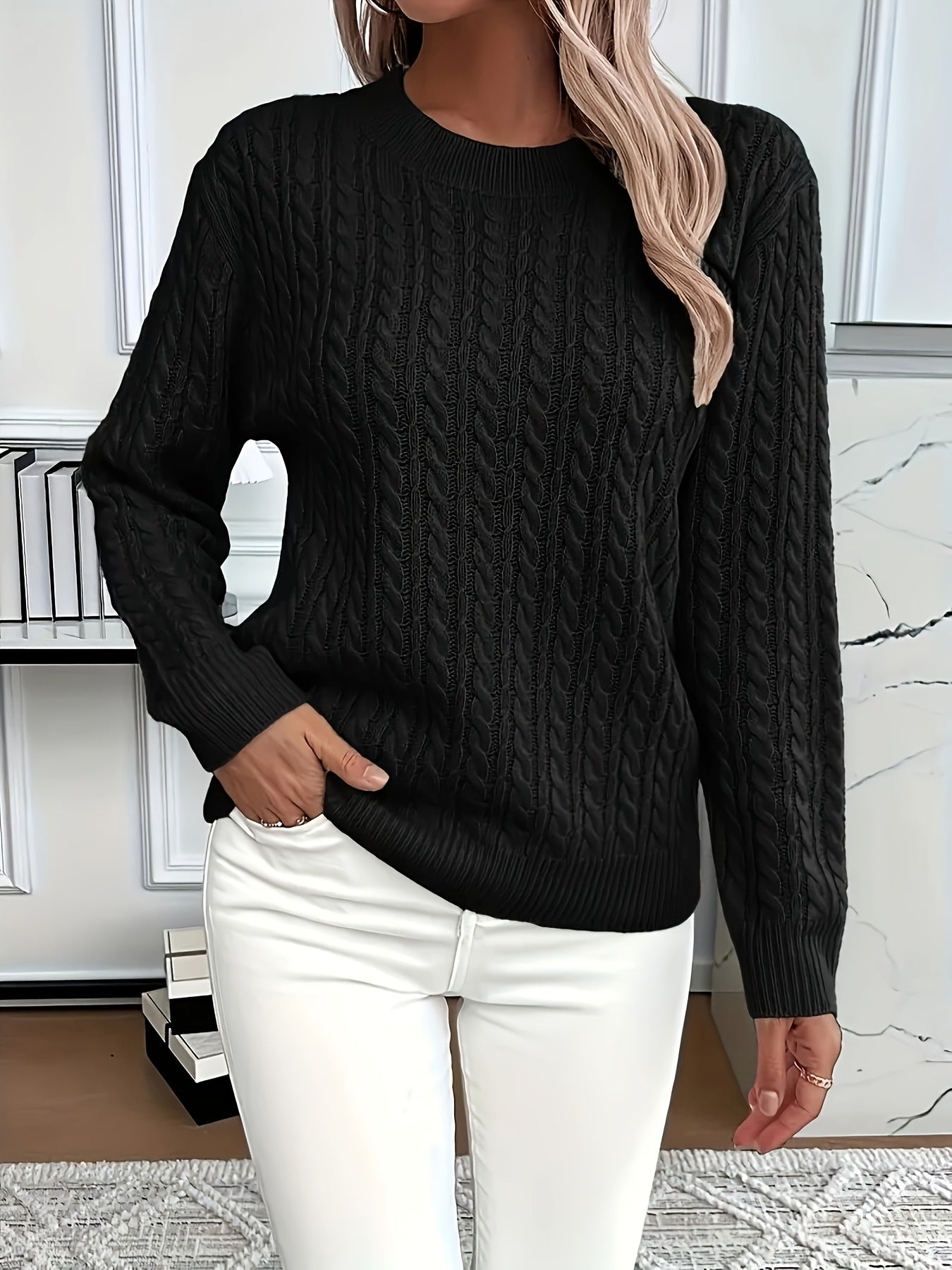 Women's Cable Knit Sweater - Soft and Stylish Pullover for Spring and Autumn