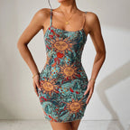 Robe bodycon sans bretelles motif soleil en mesh transparent