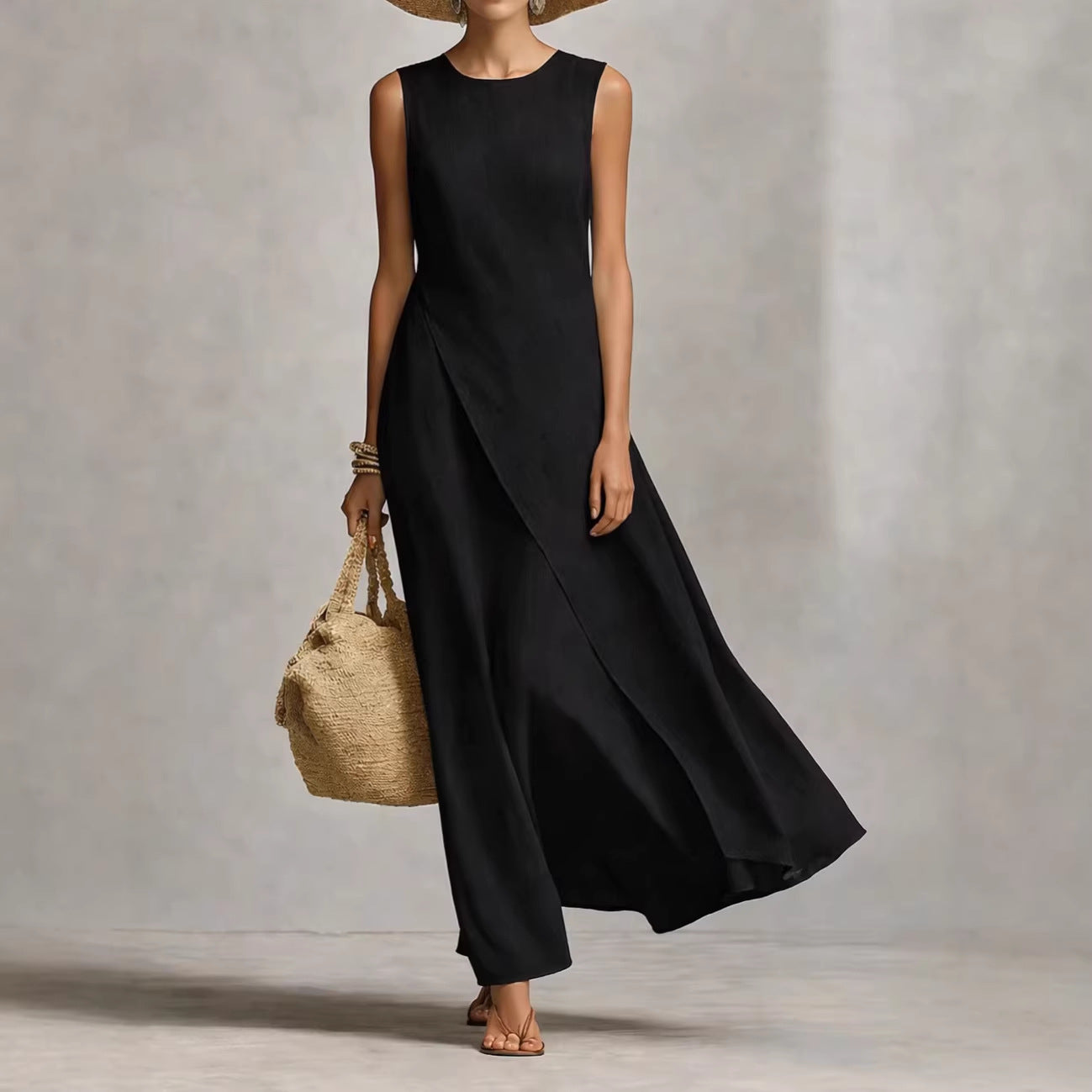 Robe longue asymétrique coupe épurée