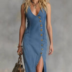 Robe denim sans manches coupe vintage