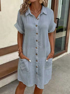 Chemise-robe lin coton unie à boutons