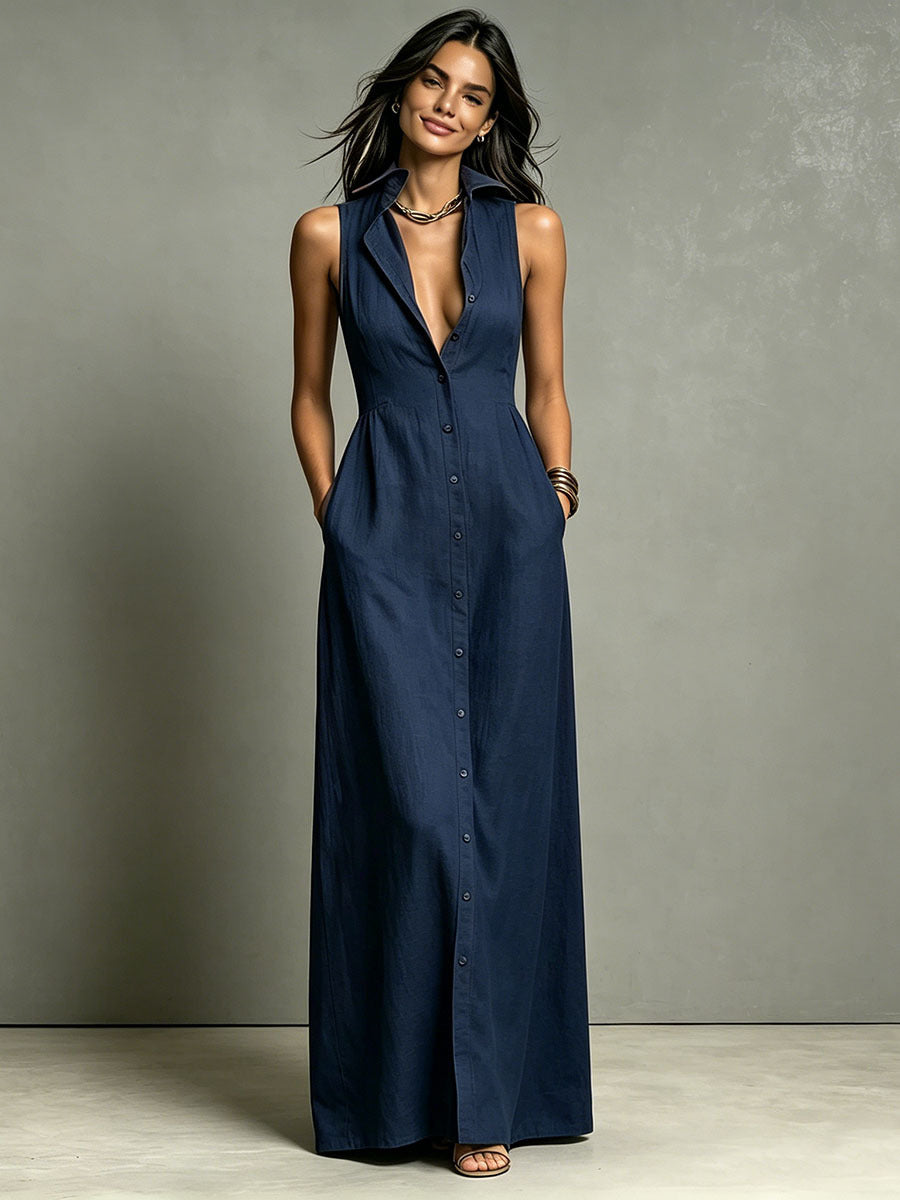 Robe trapèze lin coton sans manches