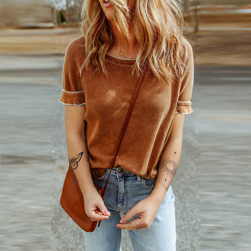 Pull gaufré femme couleur unie
