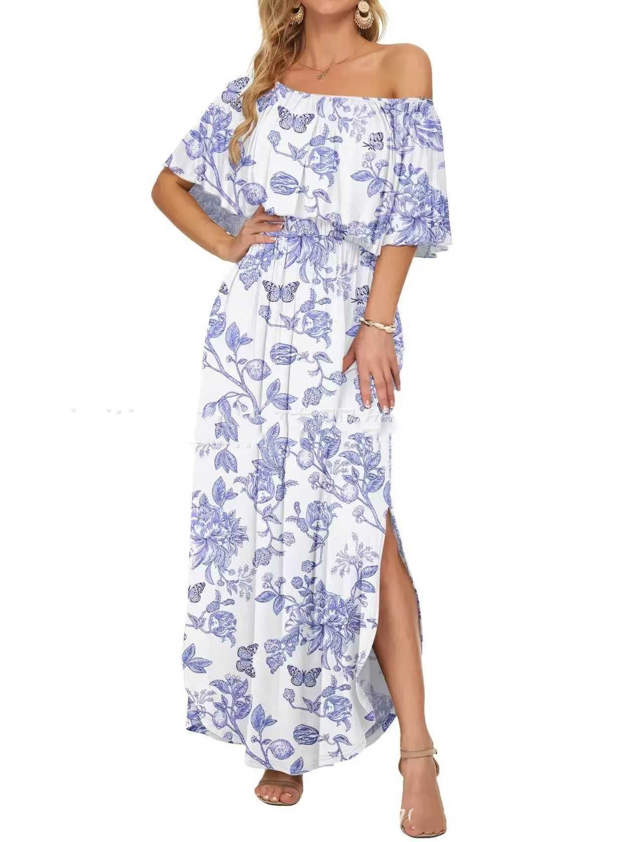 Robe longue à épaules dénudées, imprimée et confortable