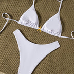 Sofia — White two-piece bikini with ties and metallic finishes