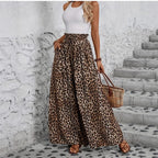 Pantalon léopard taille haute, coupe ample et fluide