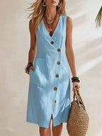 V-neck split midi dress — Casual elegance