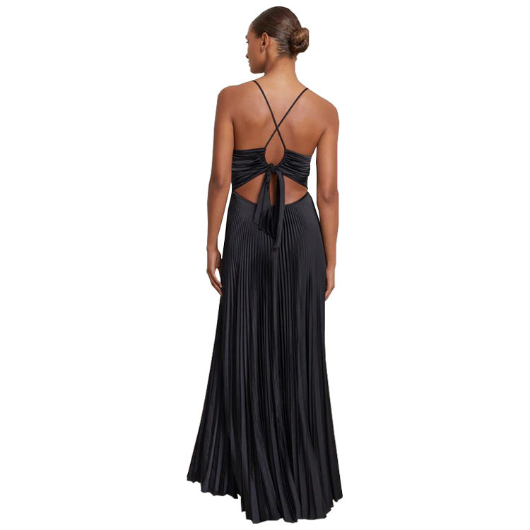 Robe Plissée à Bretelles Lacées