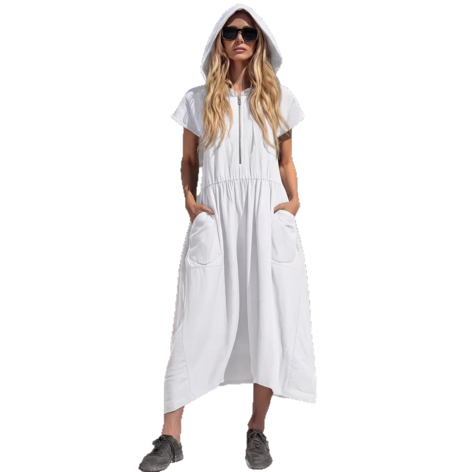 Robe midi à capuche et demi-zip