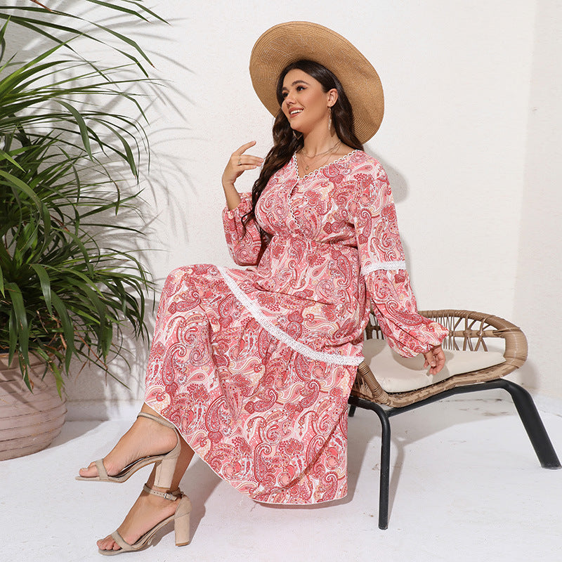 Pink and white patchwork maxi dress — Generous fit