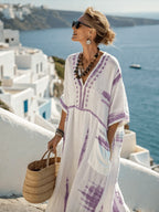 Robe Kaftan Imprimée Floral — Manches 3/4 et Poche Cargo
