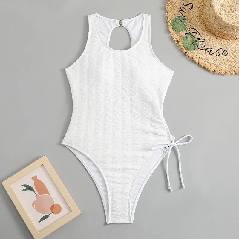 One-Piece Halter Irregular Lace-Up Swimsuit