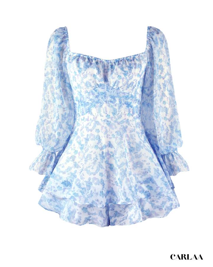 Combishort fleurie femme bleue