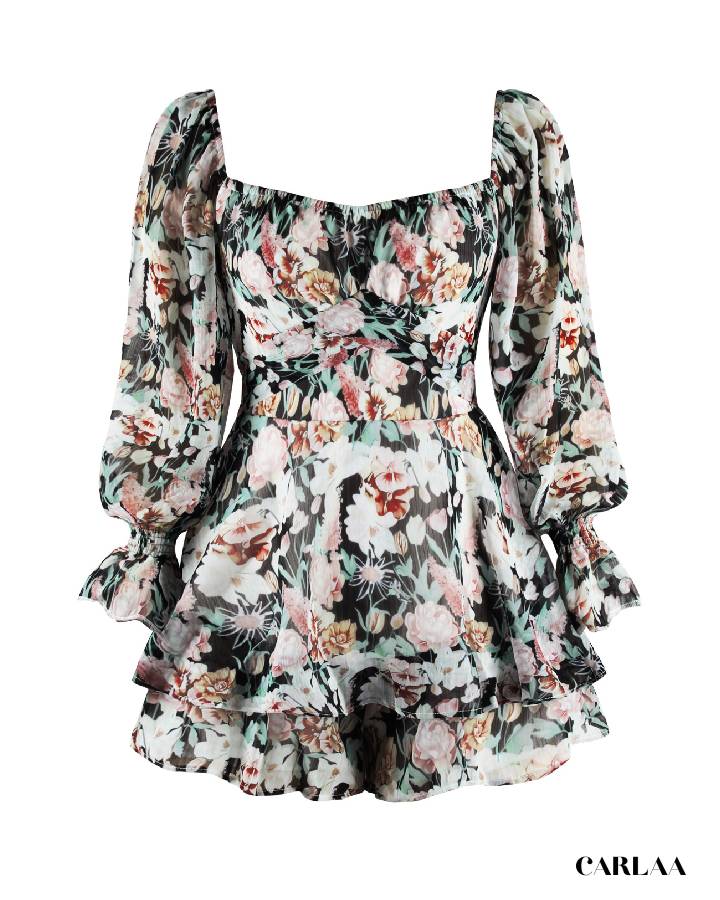 Combishort fleurie femme noire