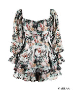 Combishort fleurie femme noire
