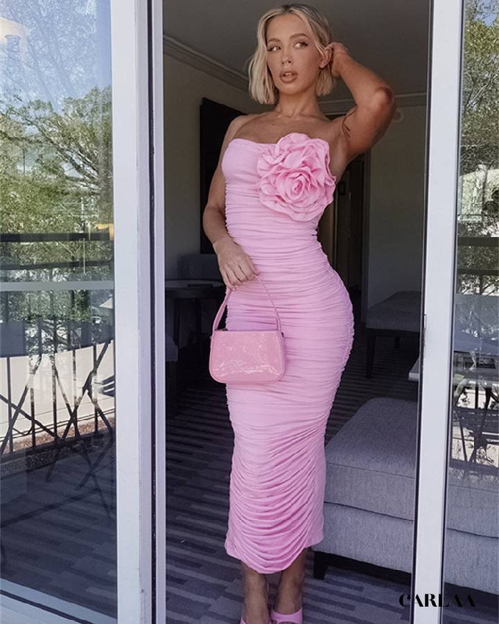 Robe longue rose soirée
