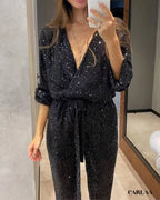 Long-sleeved sequin jumpsuit