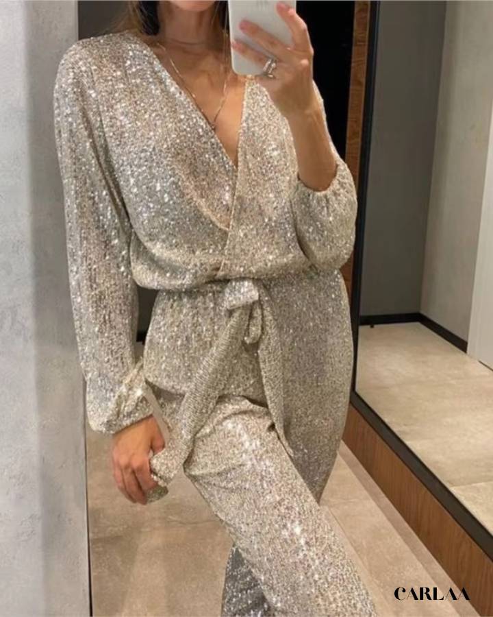 Long-sleeved sequin jumpsuit