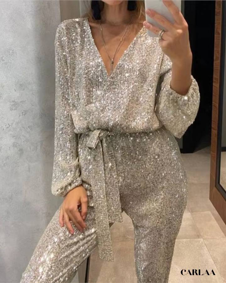 Long-sleeved sequin jumpsuit