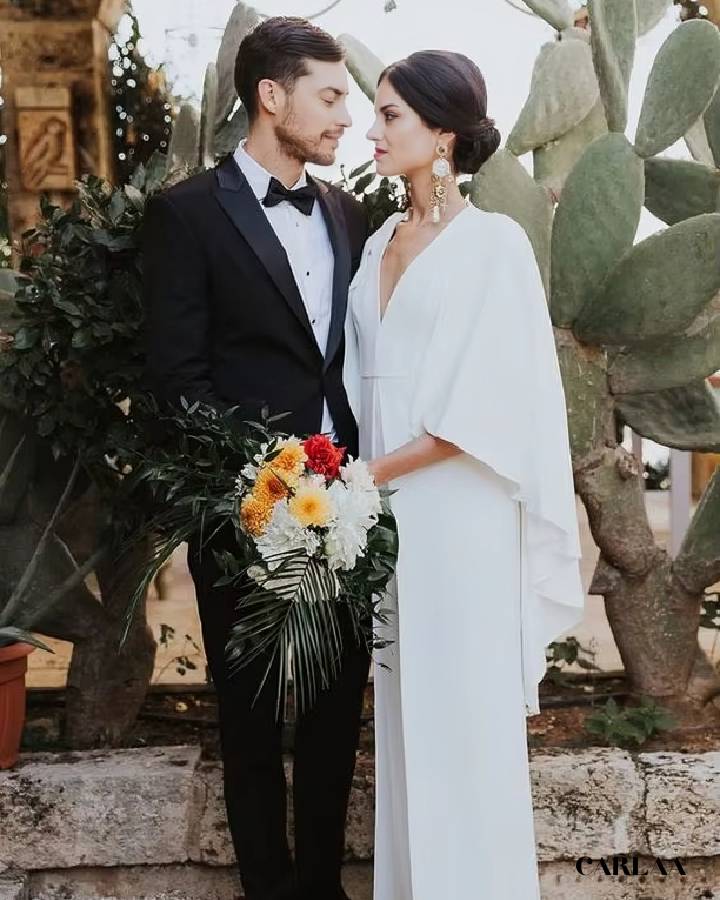 Wedding outfit with a cape