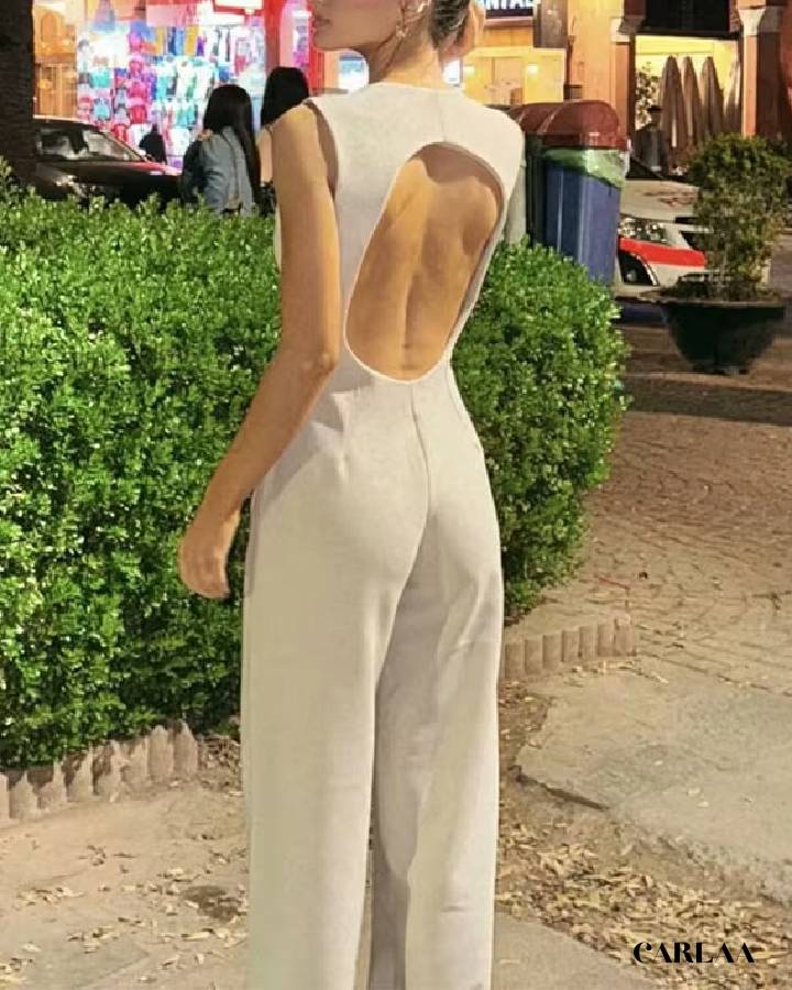 Beige evening jumpsuit