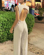 Beige evening jumpsuit