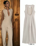 Beige evening jumpsuit