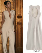 Beige evening jumpsuit