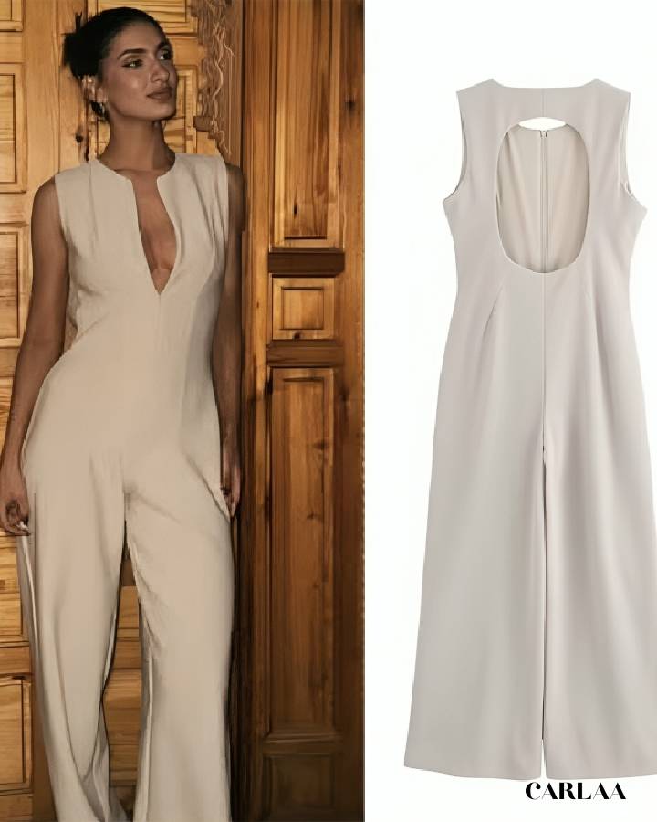 Beige evening jumpsuit
