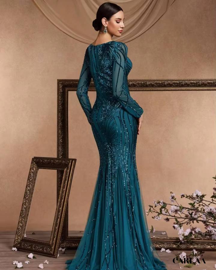 Robe de soirée longue pour mariage avec manche
