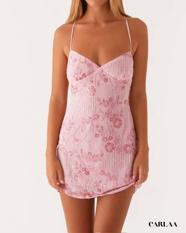 Robe soirée perlée chic