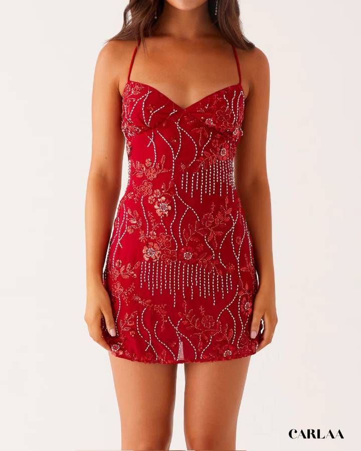 Robe soirée perlée chic