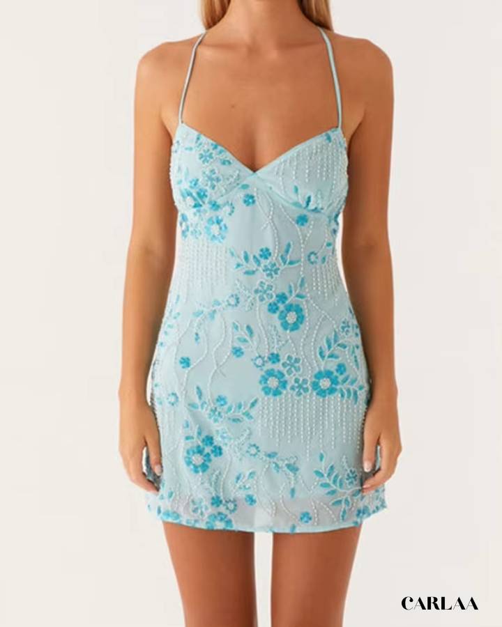 Robe soirée perlée chic