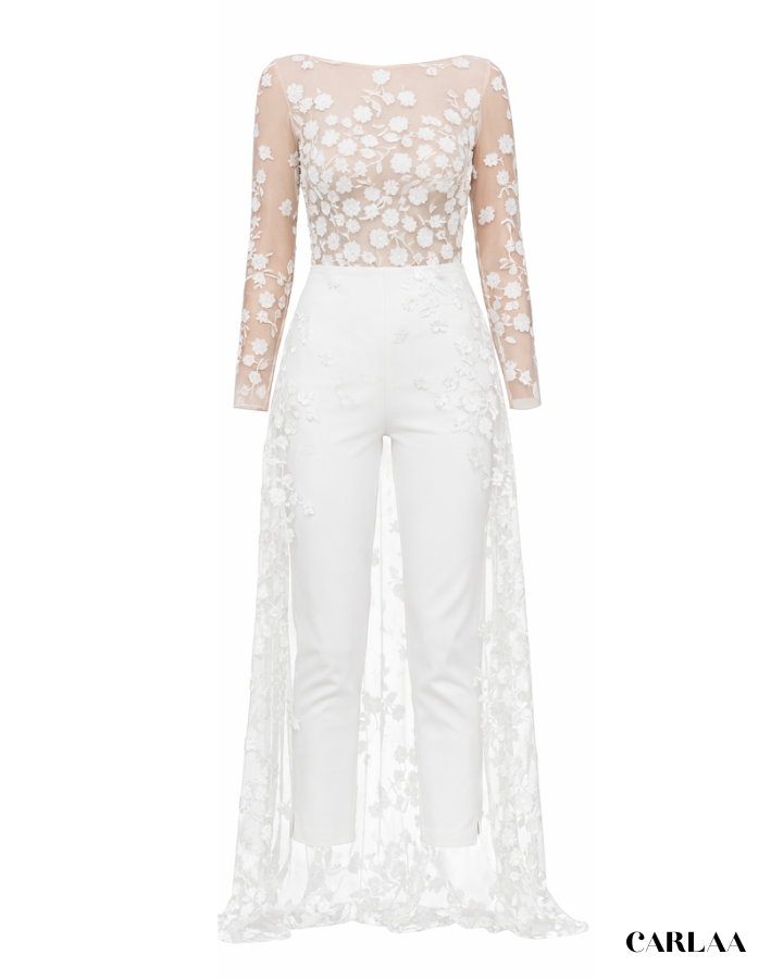 Wedding jumpsuit with train