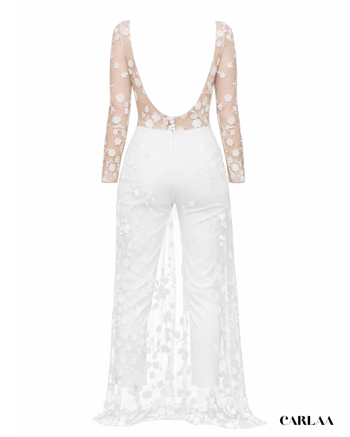 Wedding jumpsuit with train