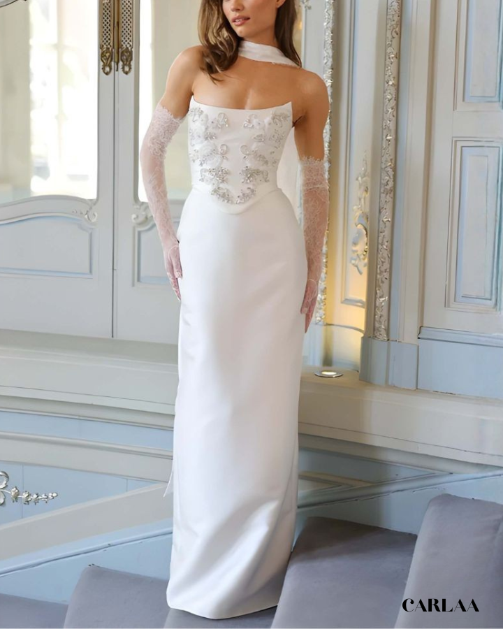Long elegant embroidered wedding dress