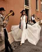 White backless wedding jumpsuit