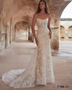 White lace civil wedding dress