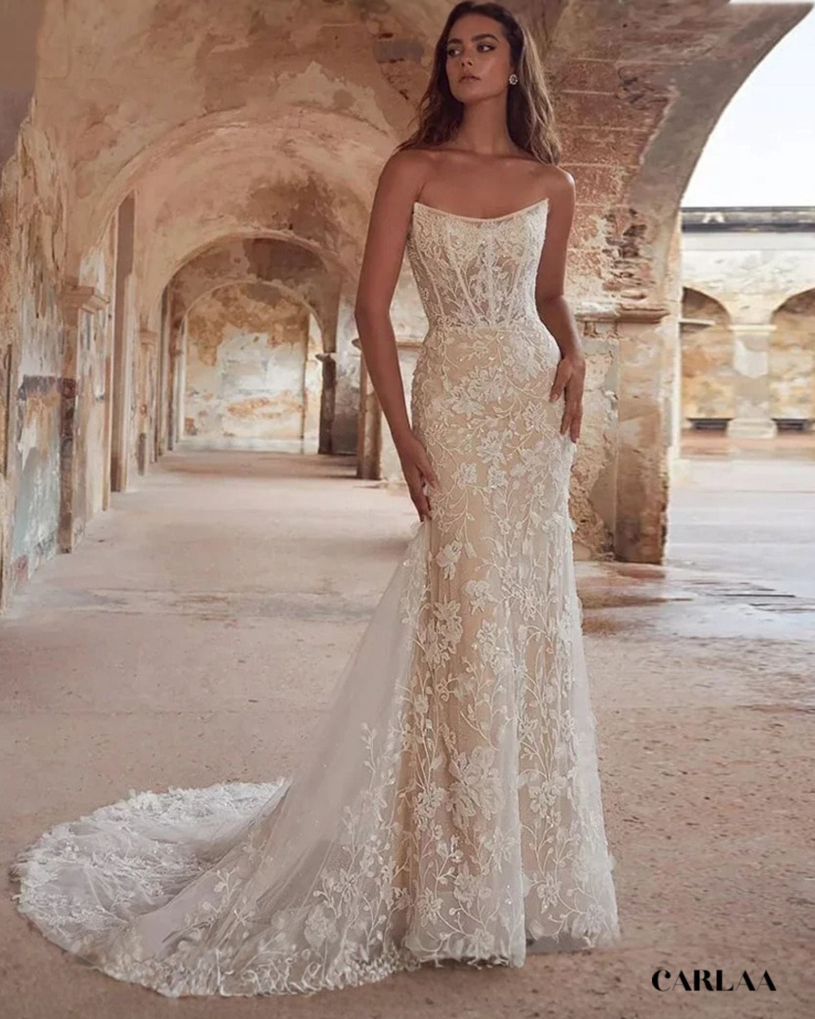 White lace civil wedding dress