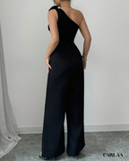Combinaison Femme Noire Fleur Appliquée