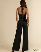 Chic black backless jumpsuit for women