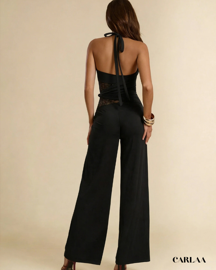 Chic black backless jumpsuit for women