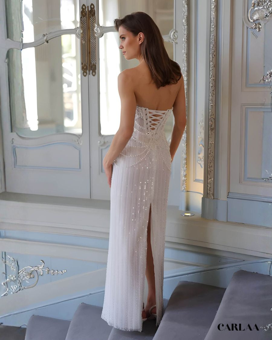 Robe de mariée bustier perlée