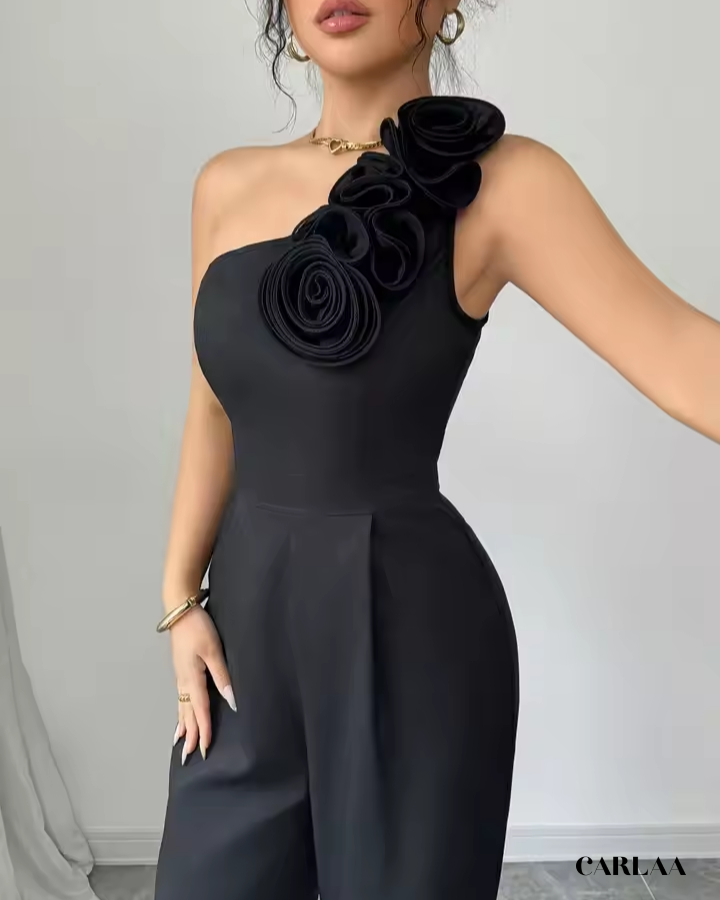 Combinaison Femme Noire Fleur Appliquée